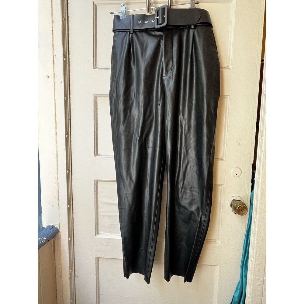 Zara Faux Leather Pants Sz M Black Belted Sophisticated Party Date Night Club